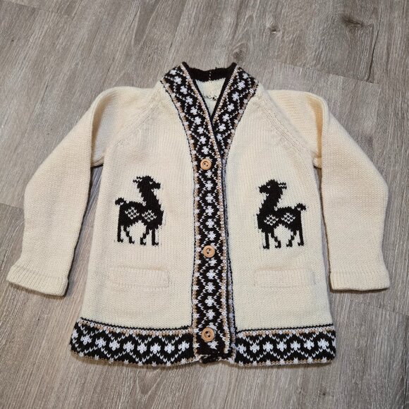 Sweater Boy's Cream 2T Vintage Inspired Knit Llama Alpaca V-Neck Cardigan